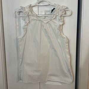 J. Crew Women's Cotton Sleeveless Keyhole Tie Back Ruffle Blouse Top White Small